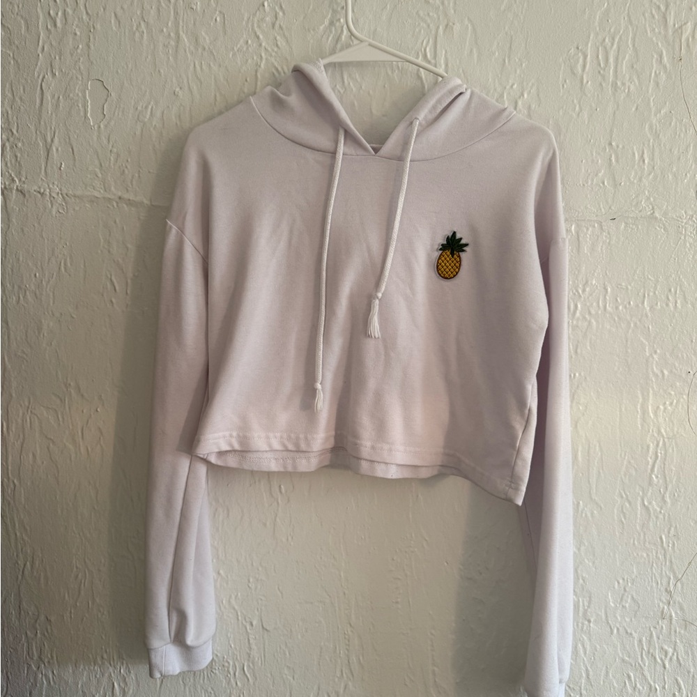 White Cropped Hoodie with Pineapple Patch